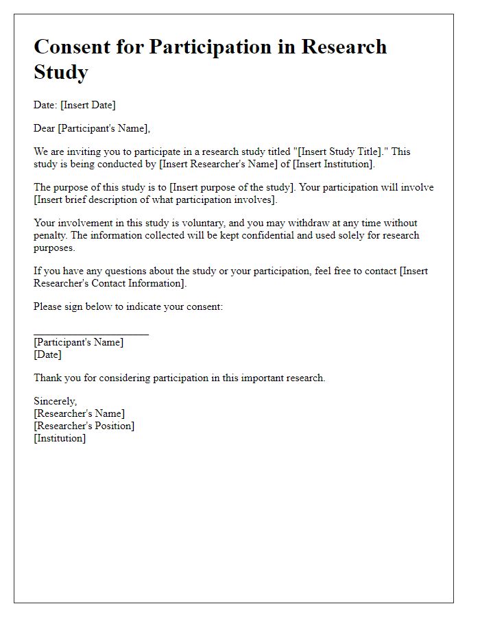 Letter template of consent for research study involvement.