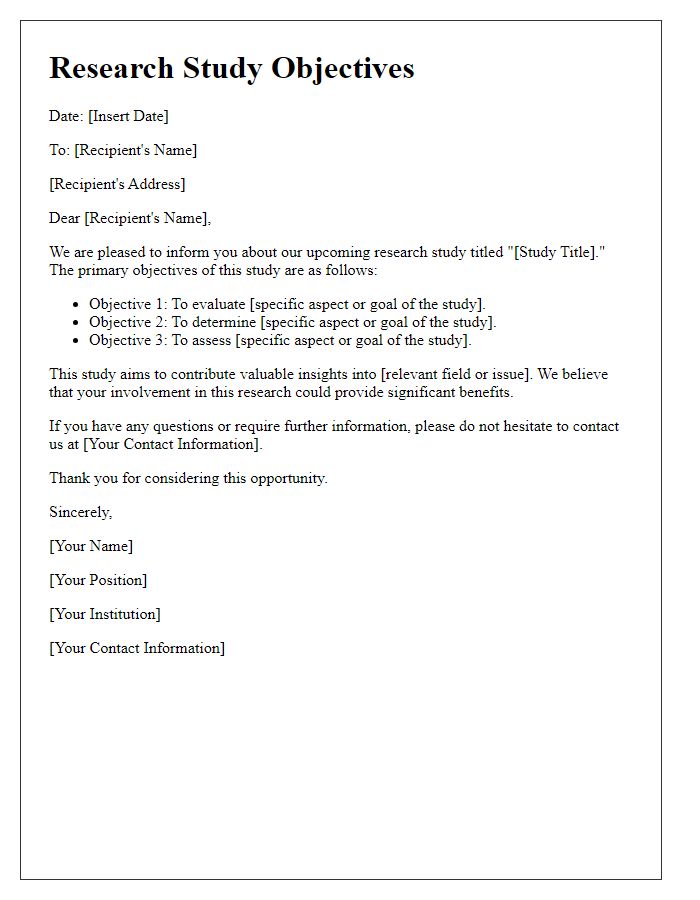 Letter template of information regarding research study objectives.