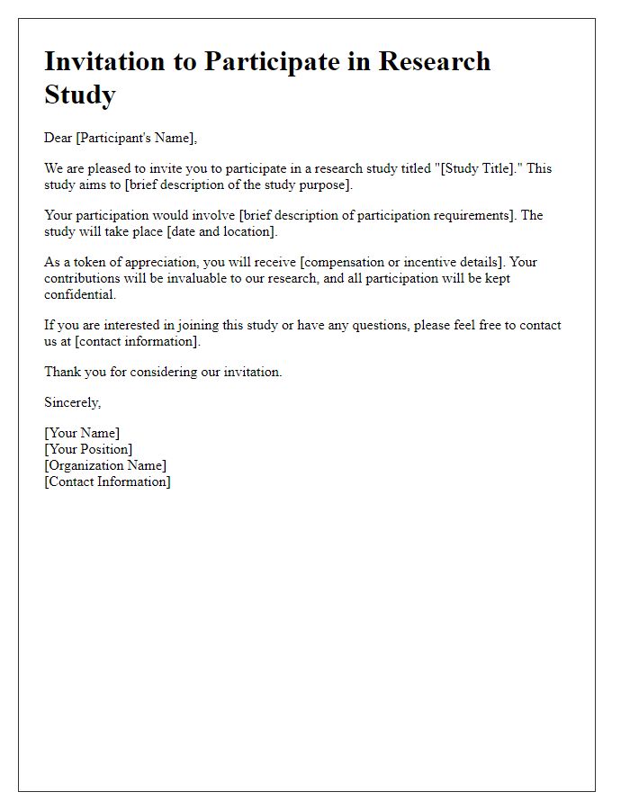 Letter template of invitation to join a research study.