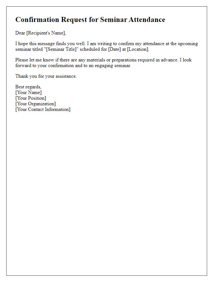 Letter template of confirmation request for seminar attendance