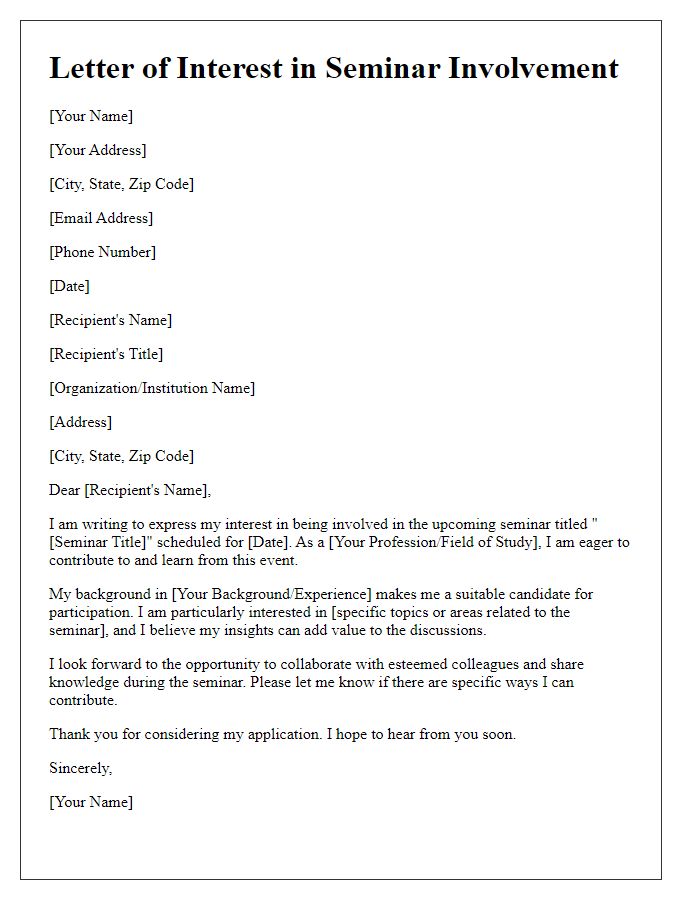 Letter template of interest in seminar involvement