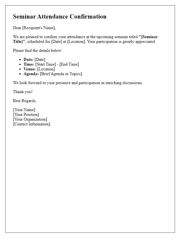 Letter template of seminar attendance confirmation