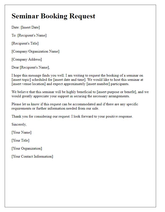 Letter template of seminar booking request