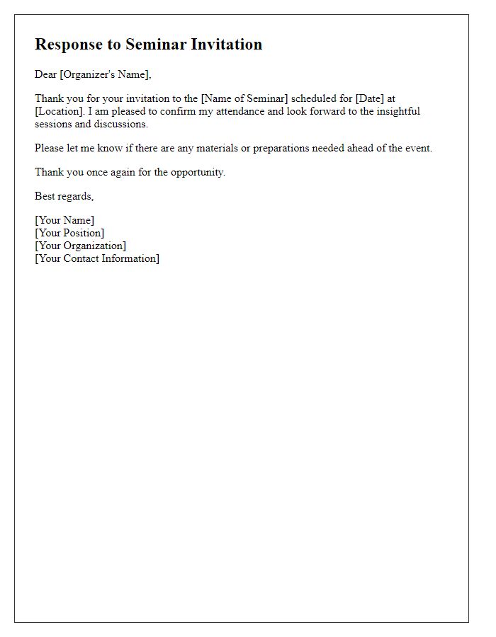 Letter template of seminar invitation response