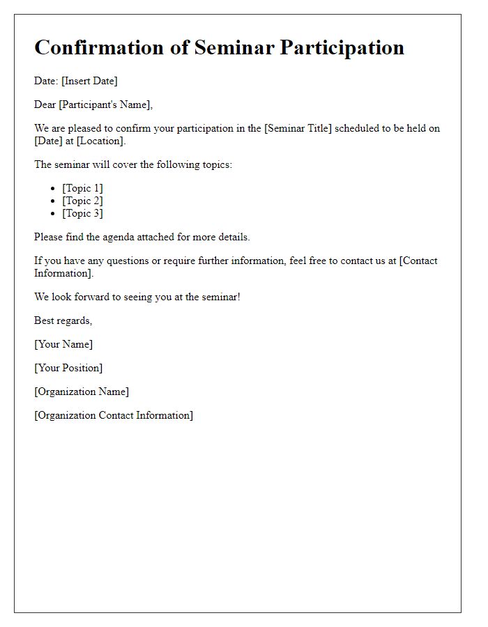 Letter template of seminar participation confirmation