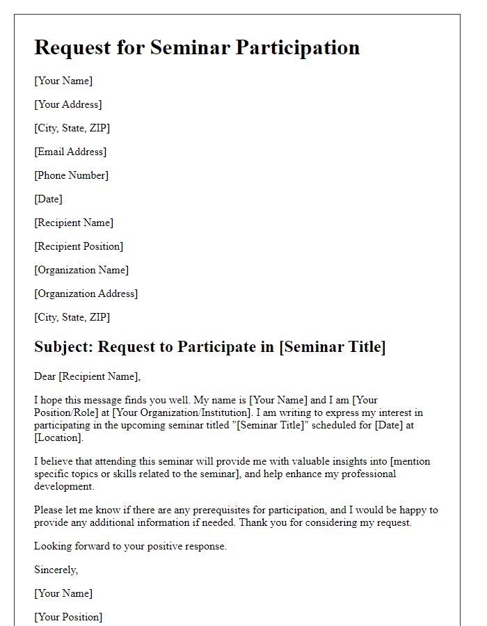 Letter template of seminar participation request