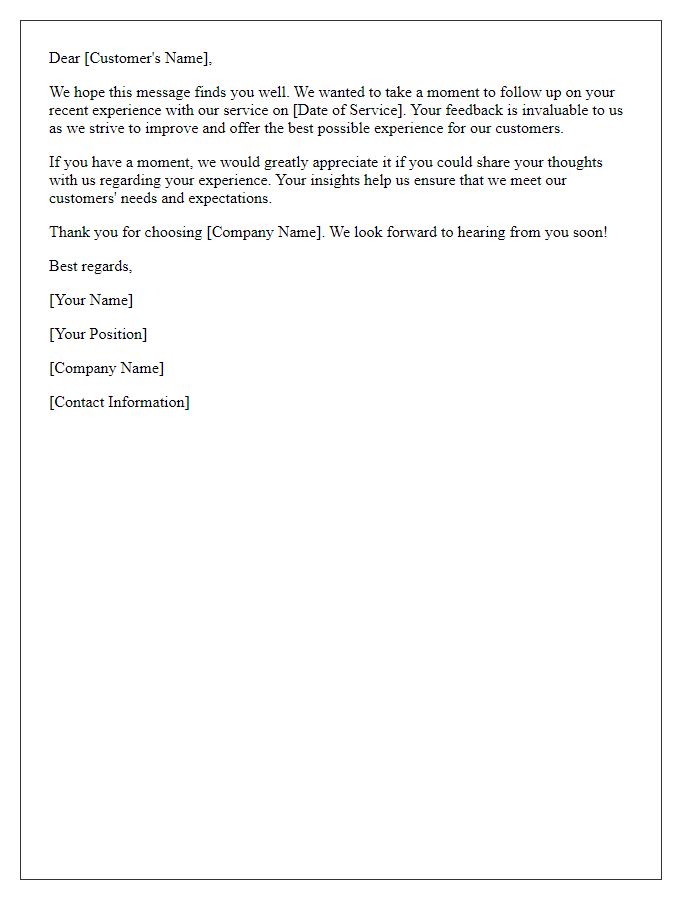 Letter template of follow-up for customer feedback on service