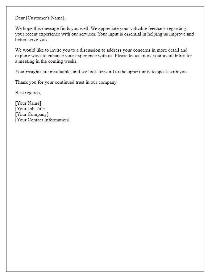 Letter template of invitation for further discussion on customer issues