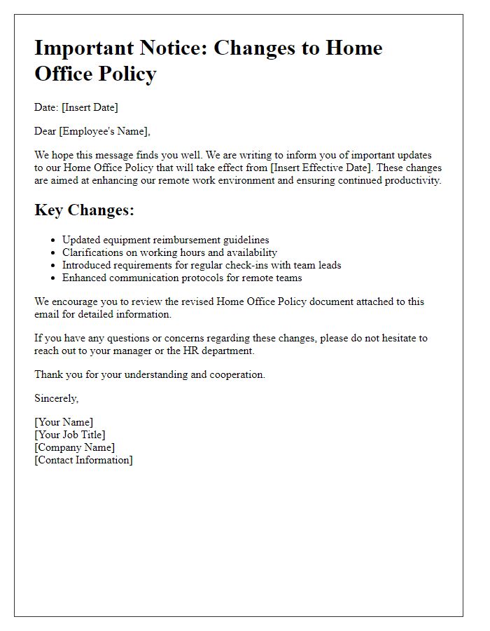 Letter template of home office policy changes