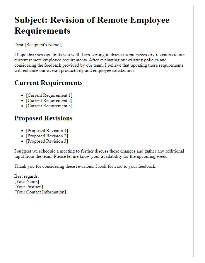 Letter template of remote employee requirements revision