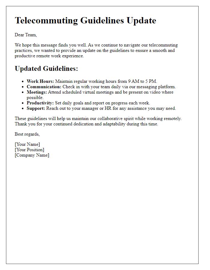 Letter template of telecommuting guidelines update