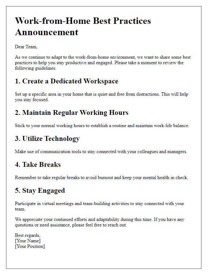 Letter template of work-from-home best practices announcement