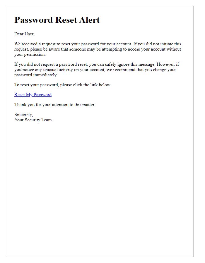 Letter template of password reset alert for unauthorized request