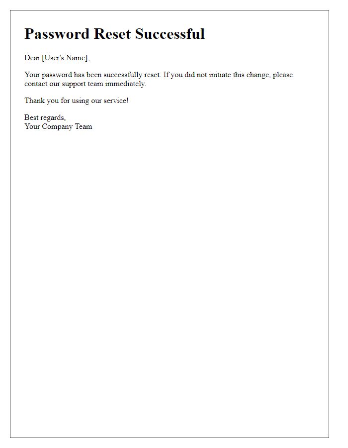 Letter template of password reset confirmation for successful change
