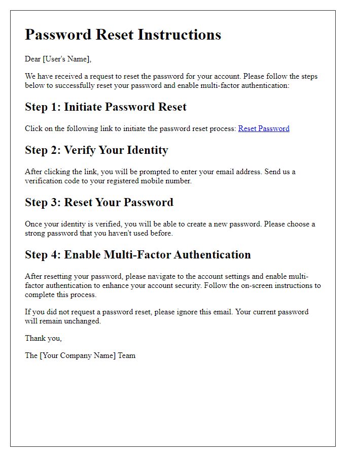 Letter template of password reset guidance for multi-factor authentication