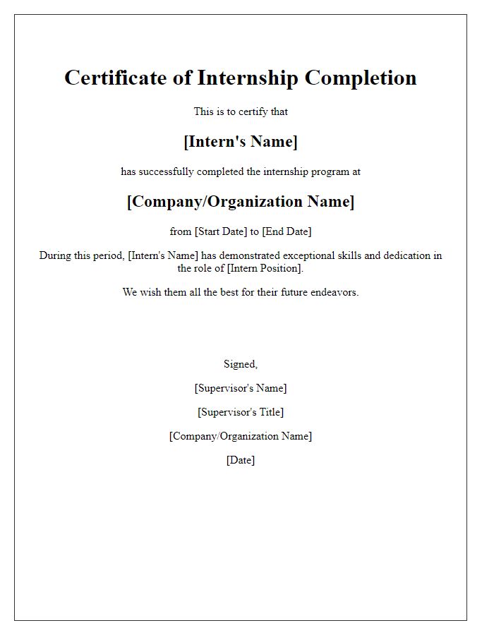 Letter template of Internship Completion Certificate for Summer Interns