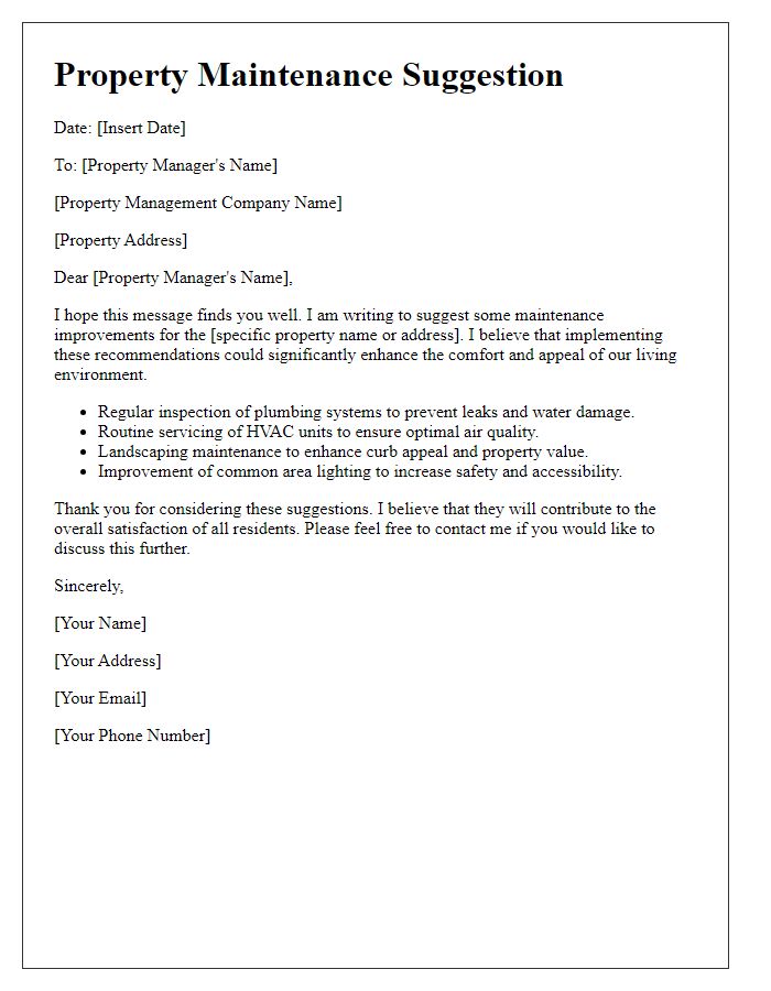 Letter template of property maintenance suggestion