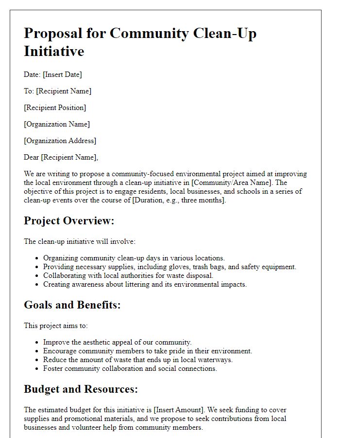 Letter template of a community-focused environmental project proposal