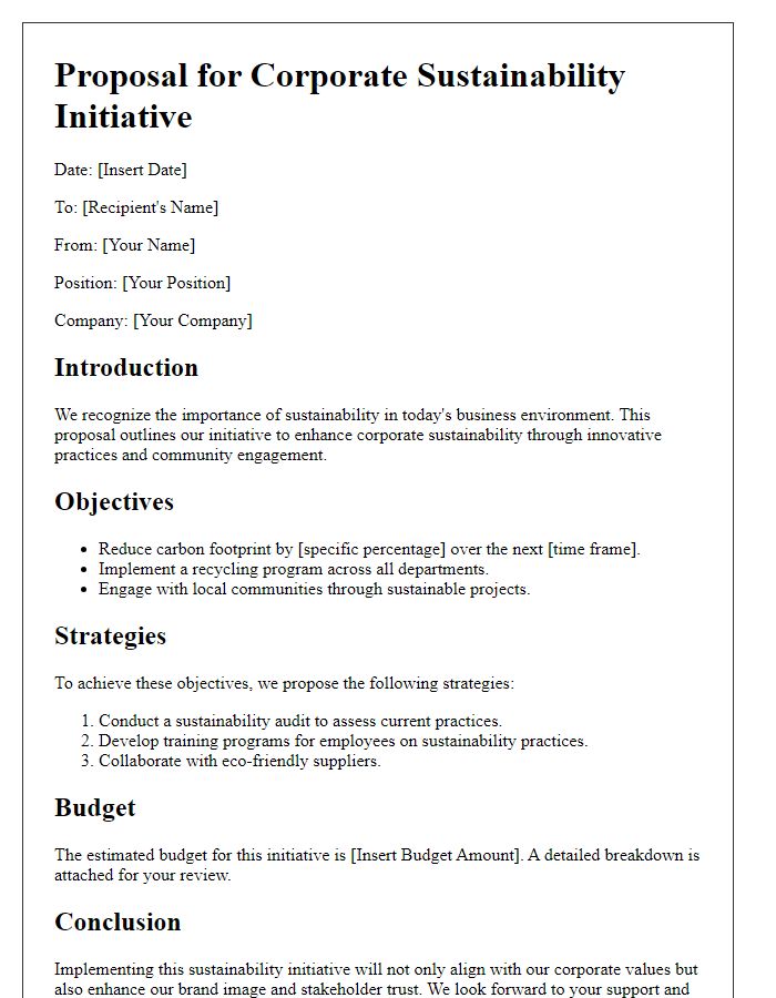 Letter template of a corporate sustainability initiative proposal