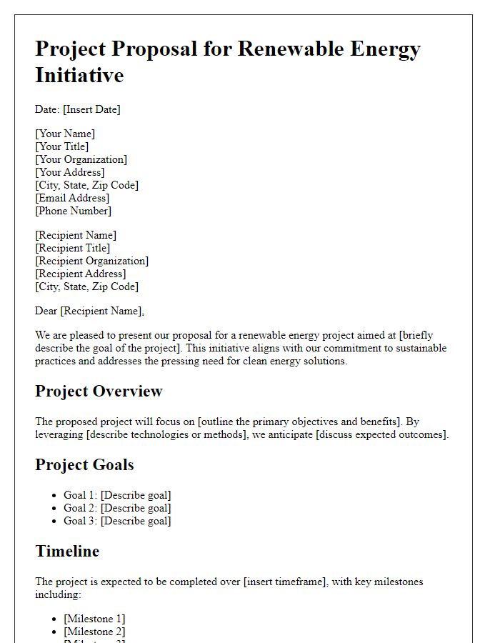 Letter template of a renewable energy project proposal