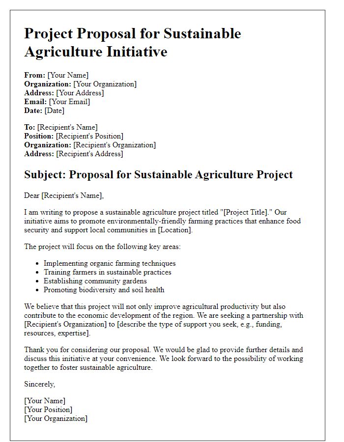 Letter template of a sustainable agriculture project proposal