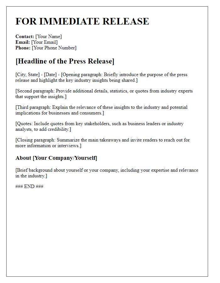 Letter template of a freelance press release for industry insights.