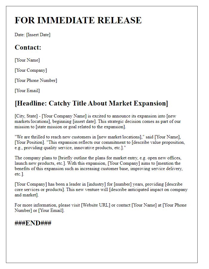 Letter template of a freelance press release for market expansion.