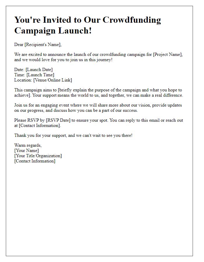 Letter template of crowdfunding campaign launch invitation