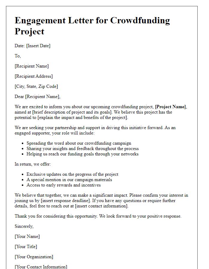 Letter template of crowdfunding project engagement letter