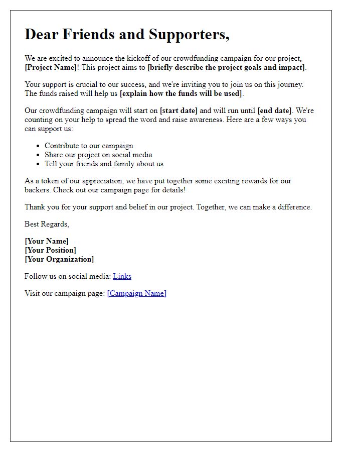 Letter template of crowdfunding project kickoff