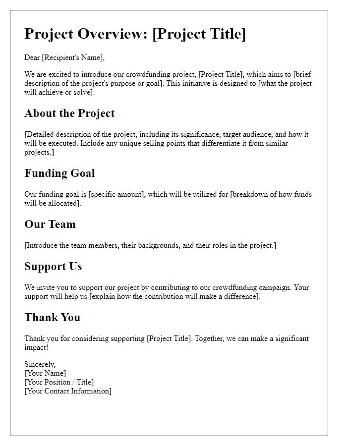 Letter template of crowdfunding project overview