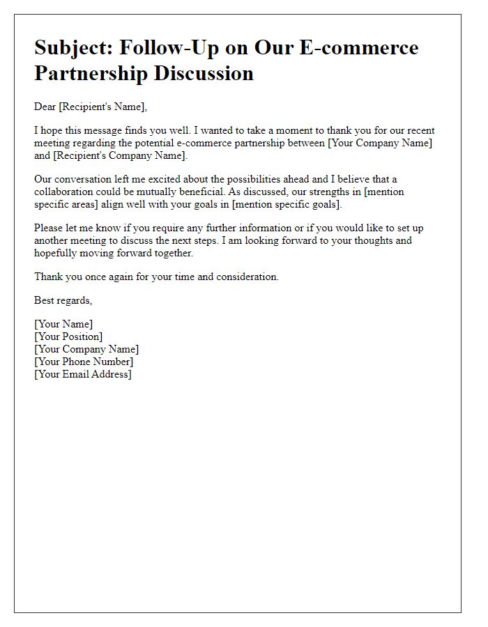 Letter template of follow-up for e-commerce partnership meeting