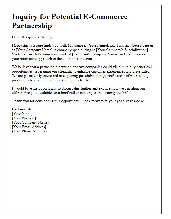 Letter template of inquiry for potential e-commerce partnership