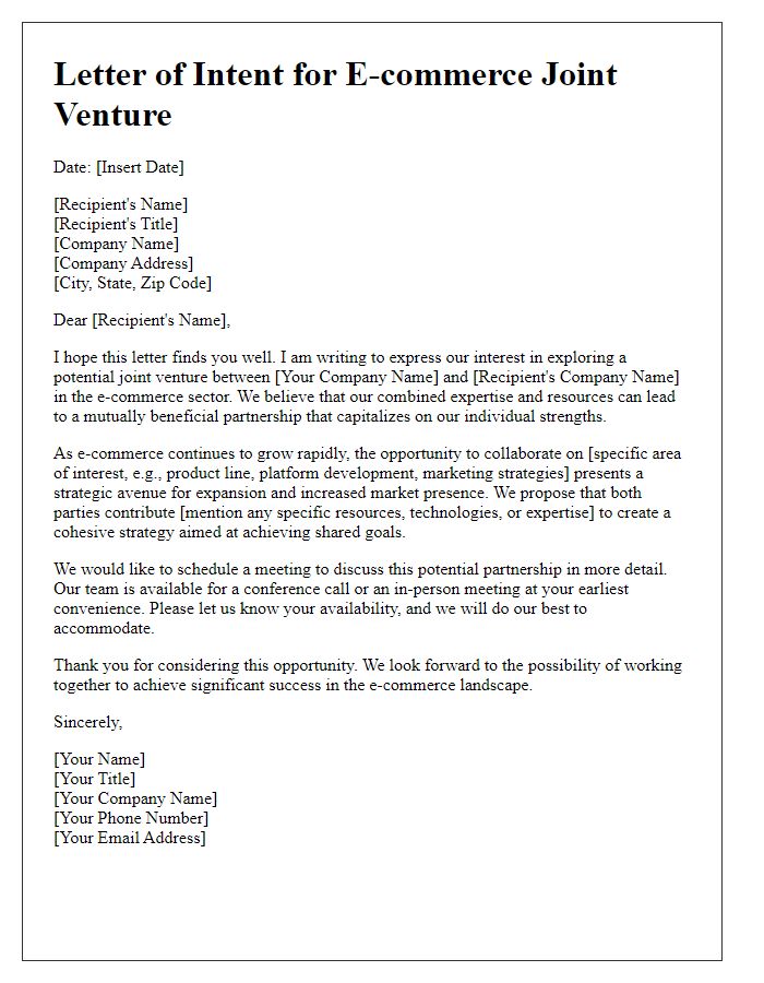 Letter template of negotiation for e-commerce joint venture