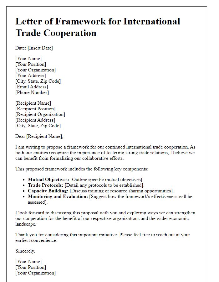 Letter template of a framework for international trade cooperation