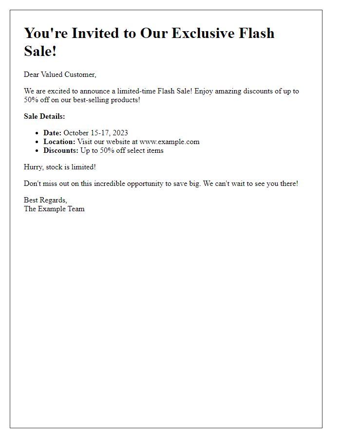 Letter template of Flash Sale Invitation for Discounts