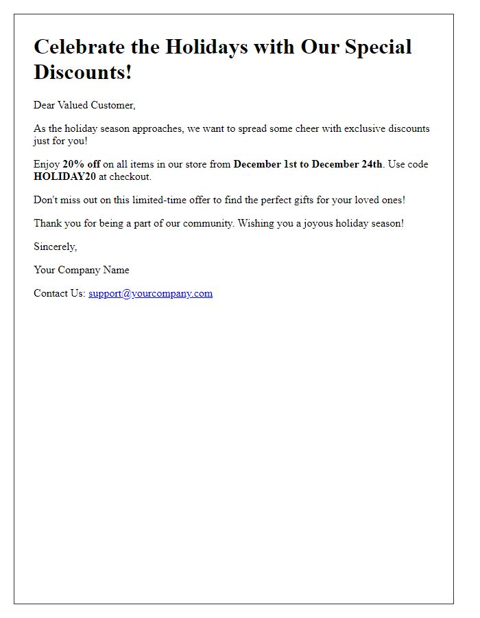 Letter template of Holiday Special Discount Promotions