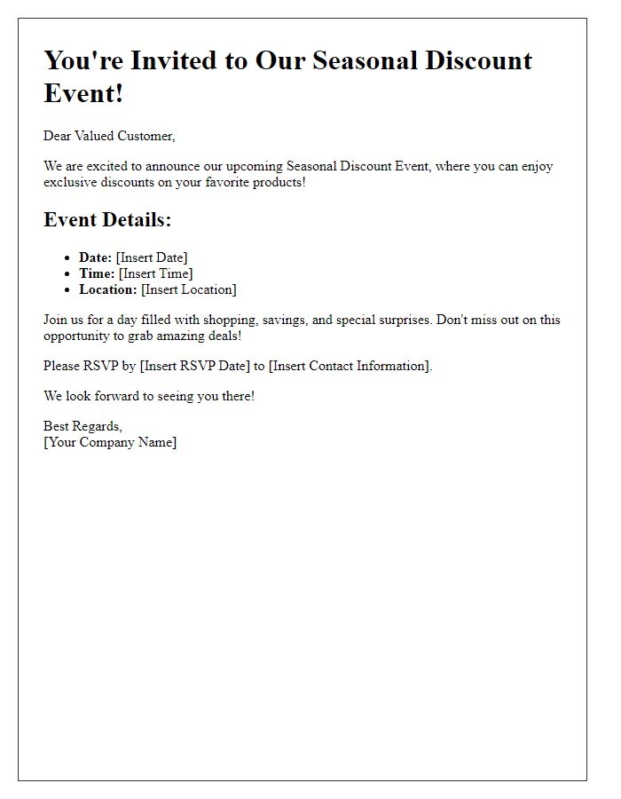 Letter template of Seasonal Discount Event Invitation