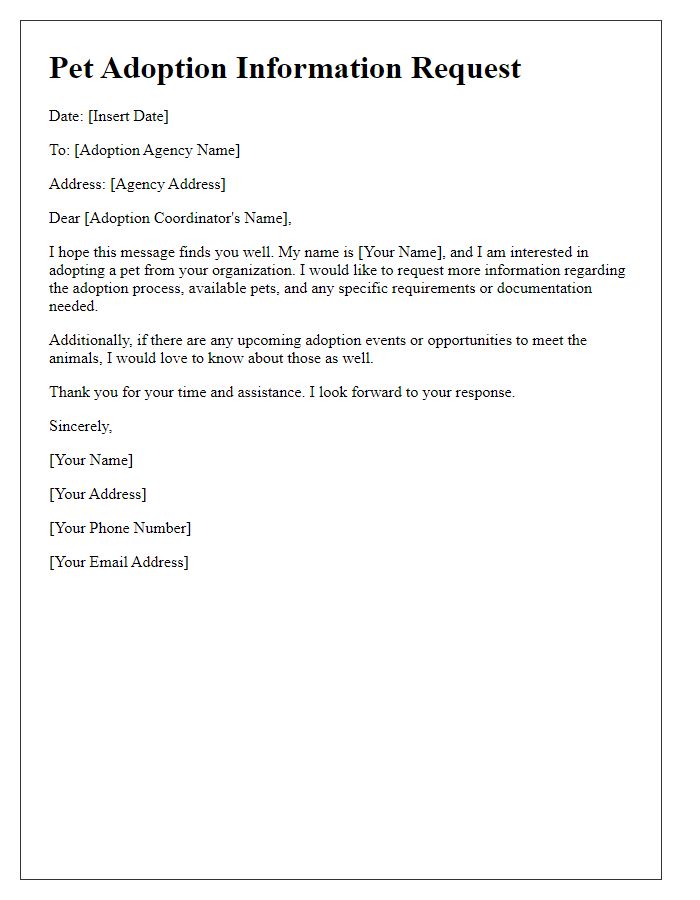 Letter template of request for pet adoption information