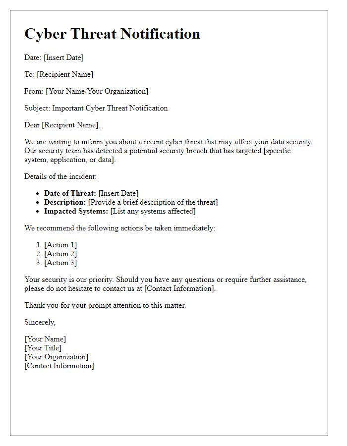 Letter template of cyber threat notification