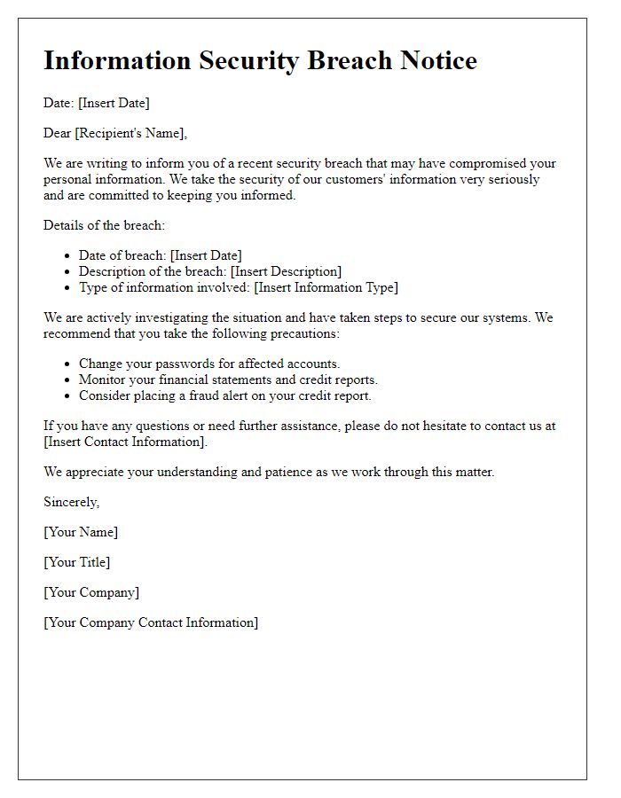 Letter template of information security breach notice