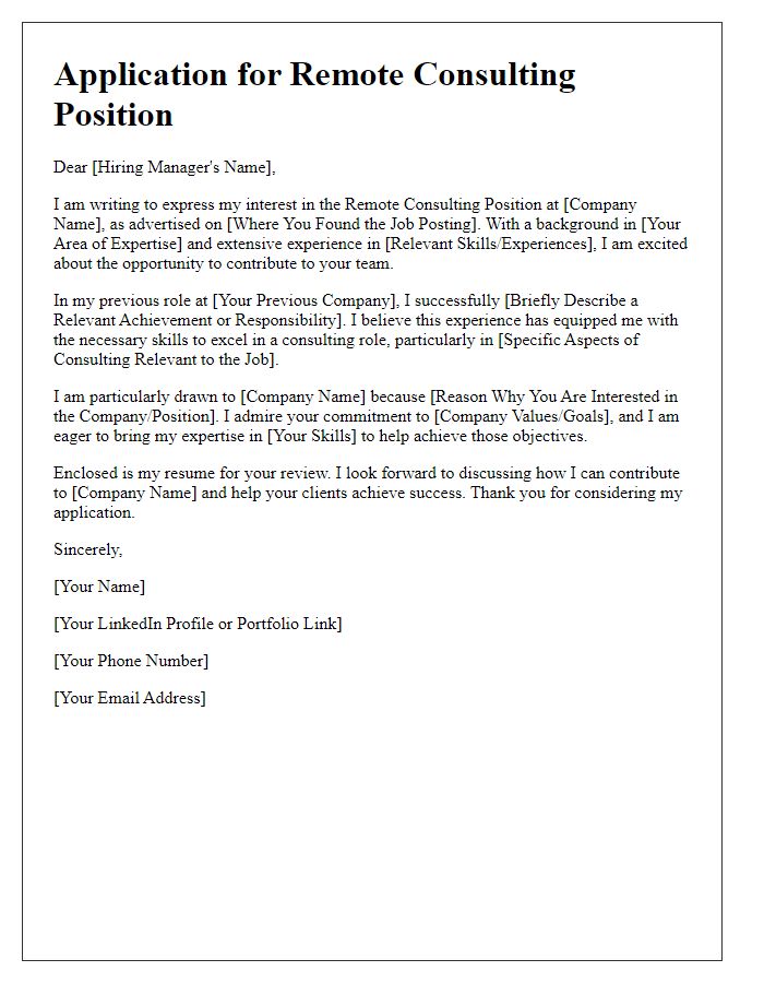 Letter template of remote job application for consulting positions