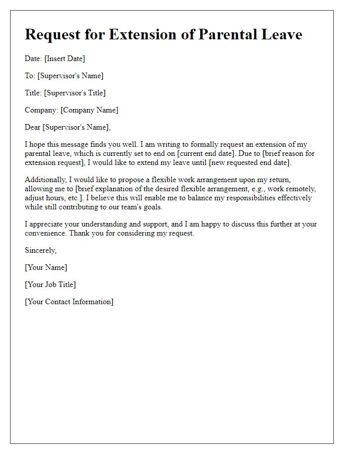 Letter template of parental leave extension for a flexible work arrangement.