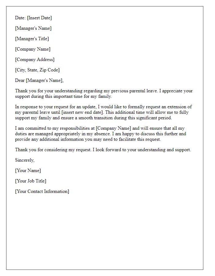 Letter template of parental leave extension in response to manager's request.