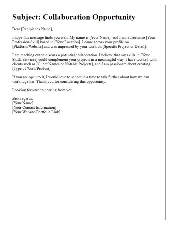 Letter template of freelance connection outreach