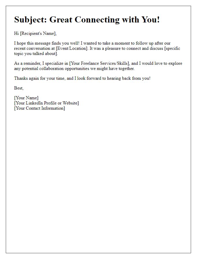 Letter template of freelance networking follow-up