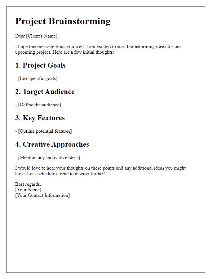 Letter template of freelance project brainstorming