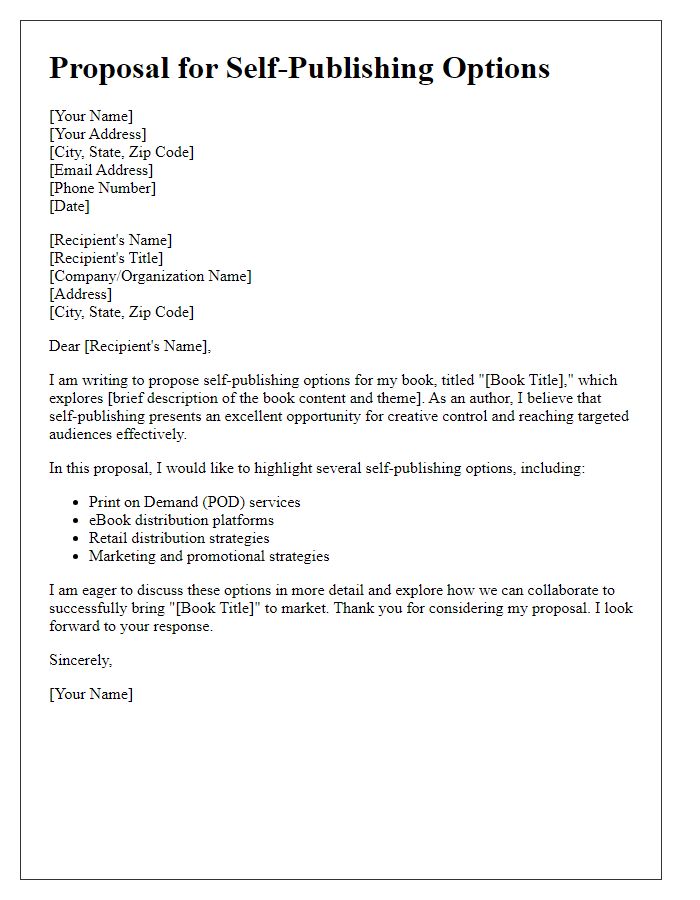 Letter template of proposal for self-publishing options