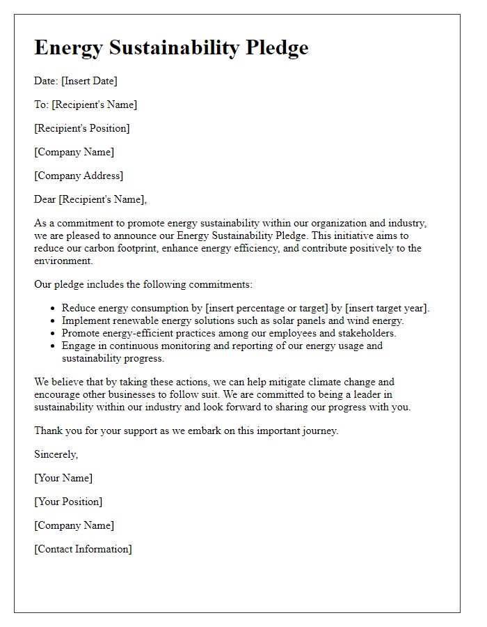 Letter template of business energy sustainability pledge