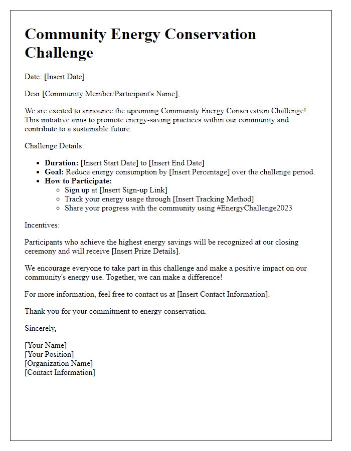 Letter template of community energy conservation challenge